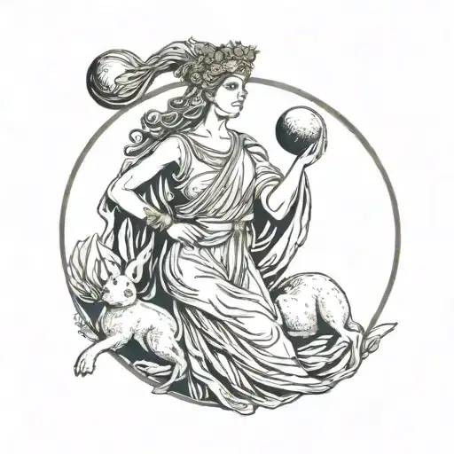 Athena Greek Goddess Holding A Moon With A Rabbit On It