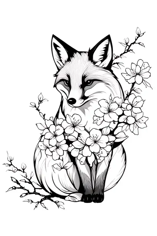 Fox And Japanese Cherry Blossom