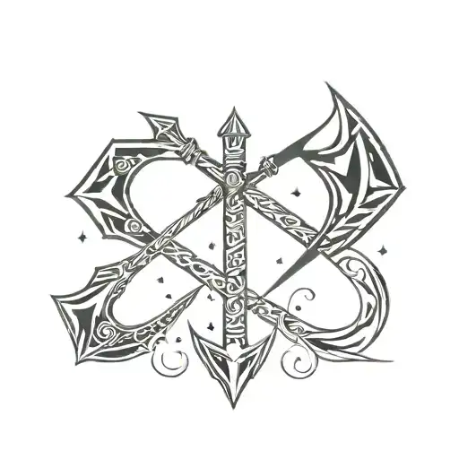 Matching Tattoos Based On An Axe And An Arrow Going