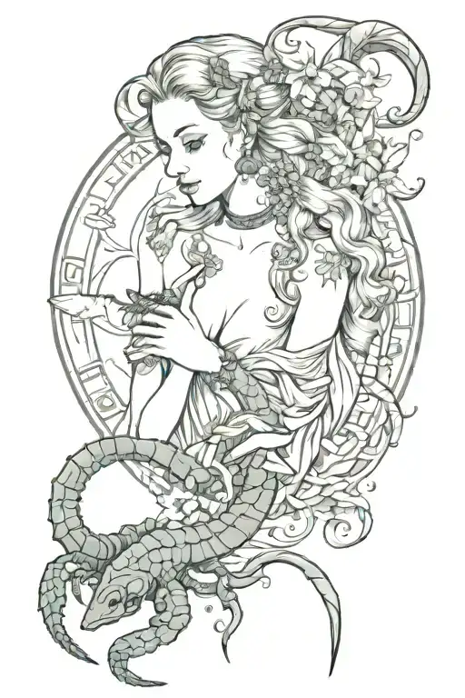 Virgo Women Holding A Scorpion With A Tattoo Design Of A Sagittarius