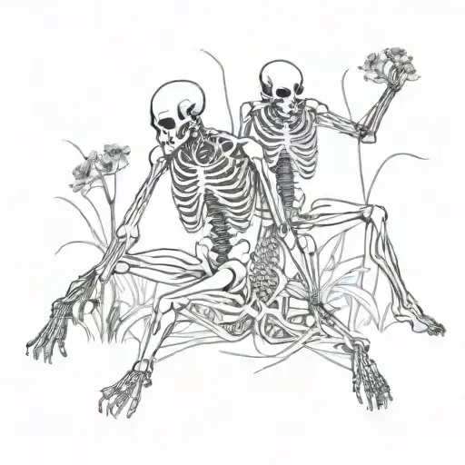Kneeling Skeletons Stabbed With Catona In Field Of Spider Lilies