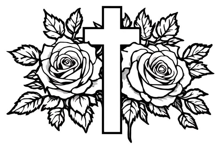 Cross Tattoo With Rose Growing