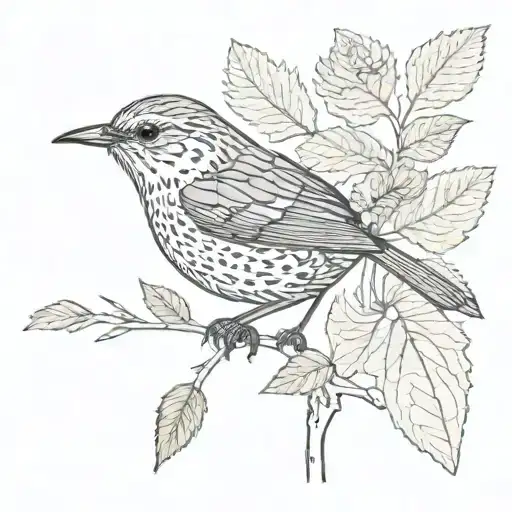 Wren Bird With Leaves