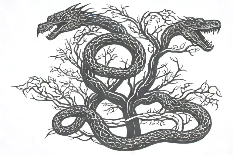 Ash Tree And Snake With Dragon Head