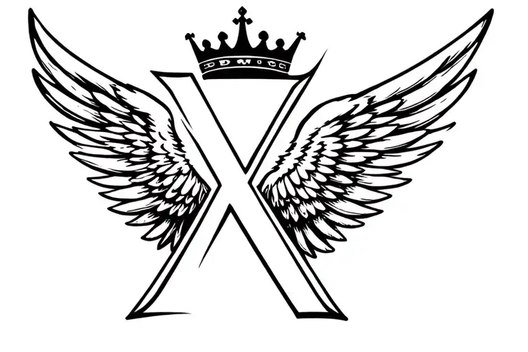 Wings With Letter X Wearing A Crown Made