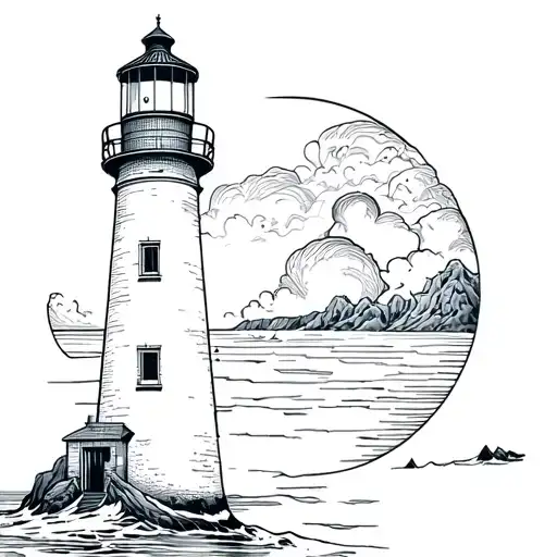 Old Lighthouse In Style Fine Line