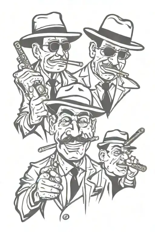 Cartoon Gangsters Talking With Cigars
