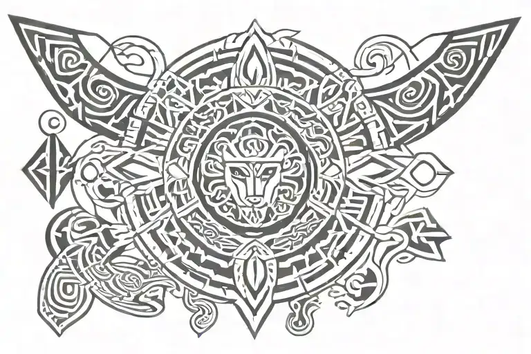Collar Azteca Design Incorporating Animal Symbols In Blackwork Style