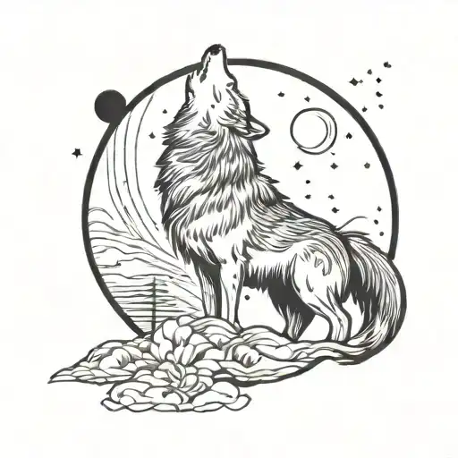 Wolf And A Dove With Moon In The Sky