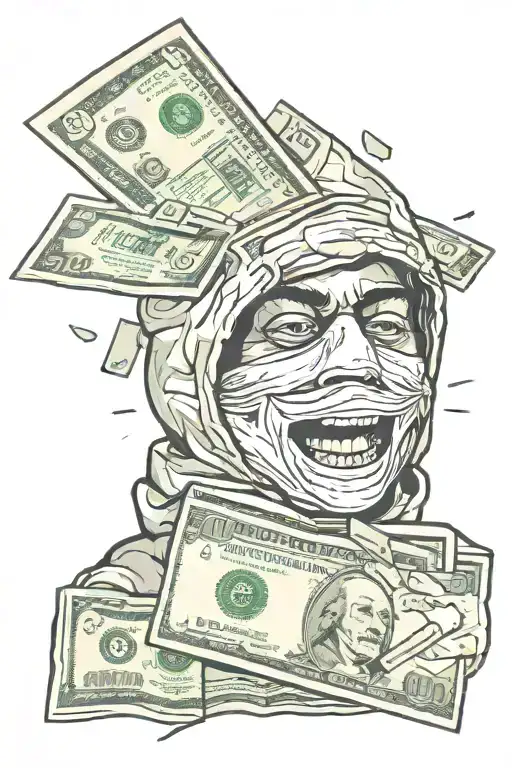 Ski Mask Biting Handful Of Money