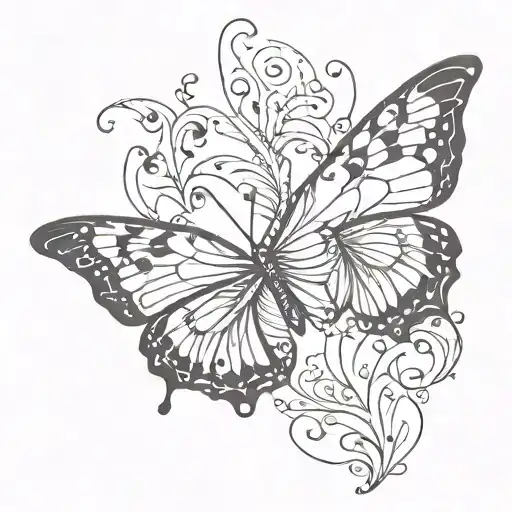 Butterfly Blue And Black Line Art