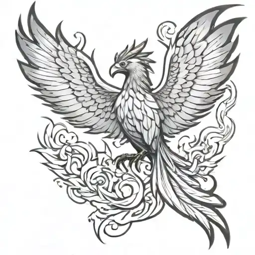 Phoenix On Fire Bird Black And Grey
