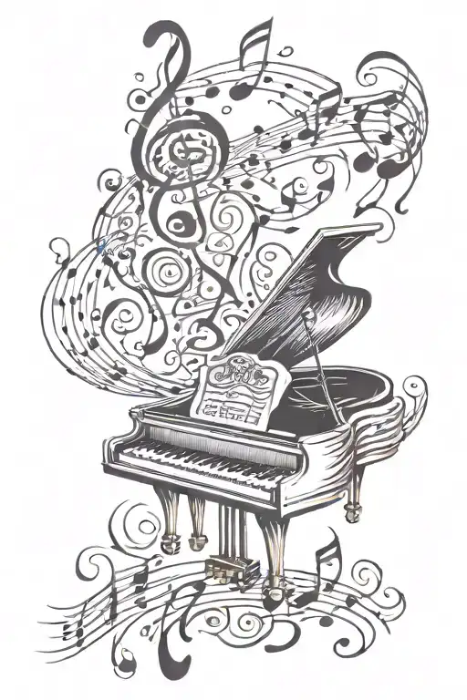 Music Tribal Tattoo Design Combining Elements Piano & Music Notes