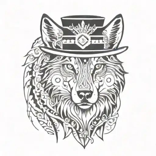 Shamanic Wolf In Top Hat