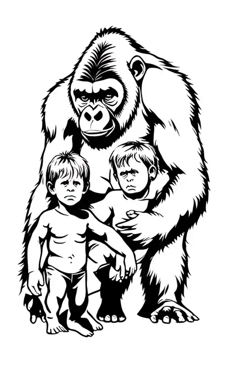 Gorilla With 2 Children Boy