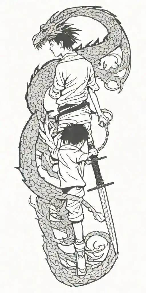 Boy With Sword Fights Dragon