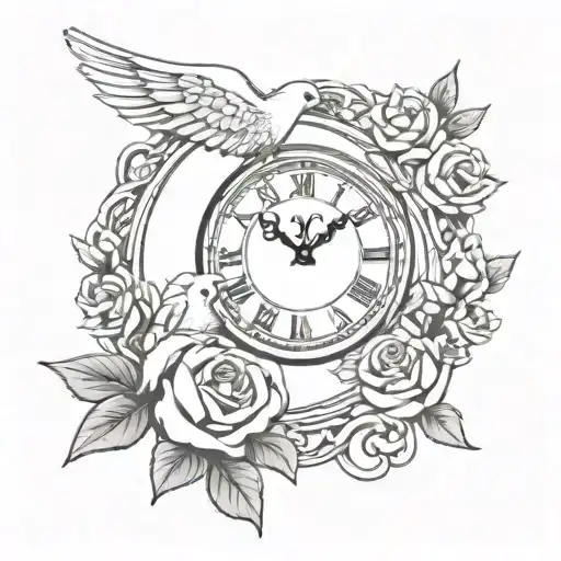 Memorial Clock Dove Roses Cancer Awareness Symbol Intertwined