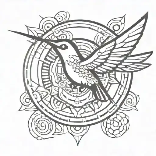 Aztec Hummingbird Flying Away Holding Aztec Calendar