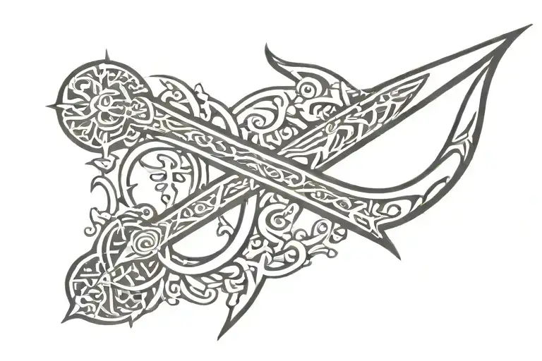 Scimitar Crossed With The Druid Symbol Incorporated