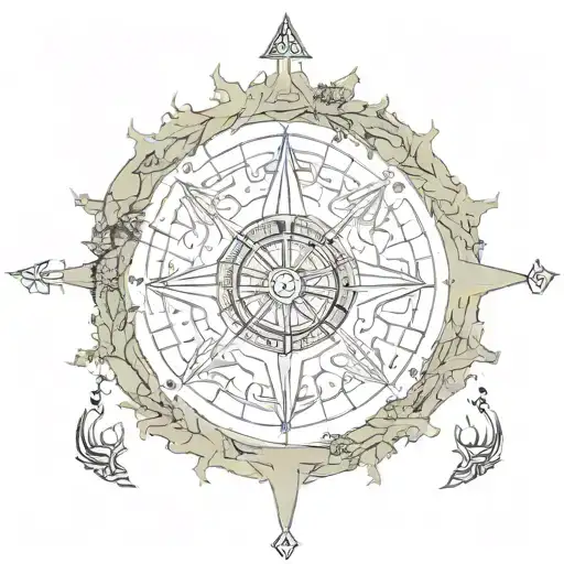 Yggdrasil Around Norse Compass Surrounded