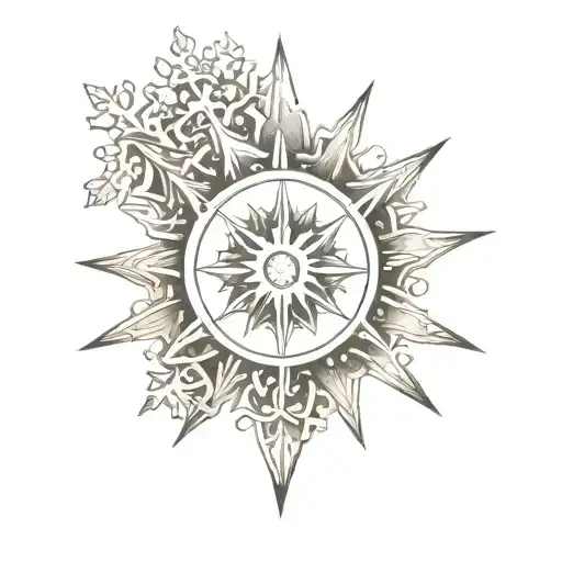 Man Realistic Tatoo With Sun And Snowflake