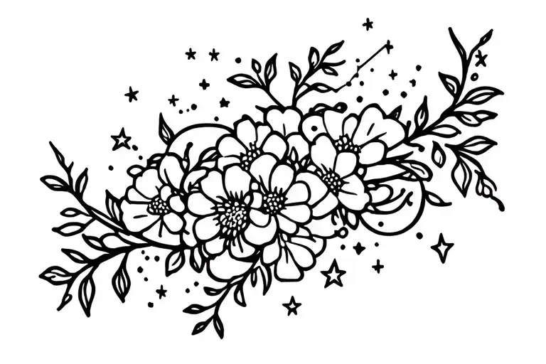 Linework Vine With Flowers Stars And Constellations Wrapping Arm