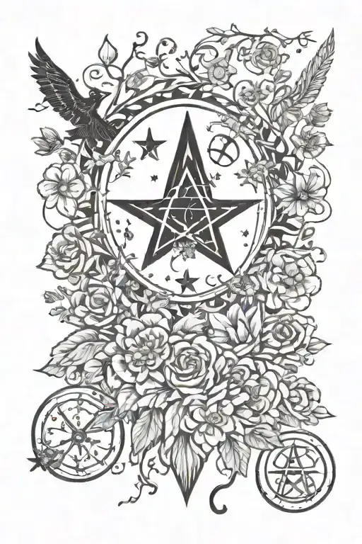 Witch Symbols And Flowers