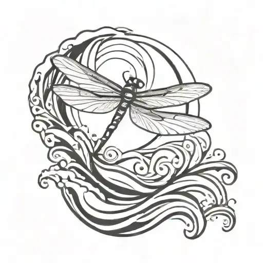 A Dragonfly Flying Over The Waves Crashing