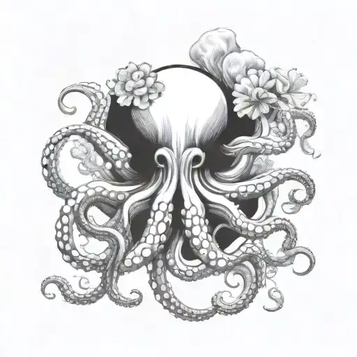 Octopus And Jellyfish Intertwined Black And White