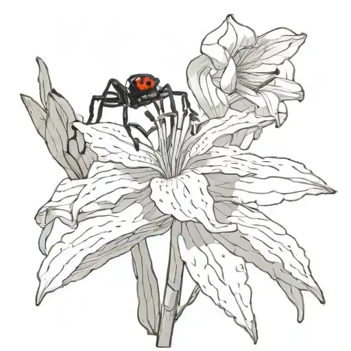Black Widow Spider And Lily Flower