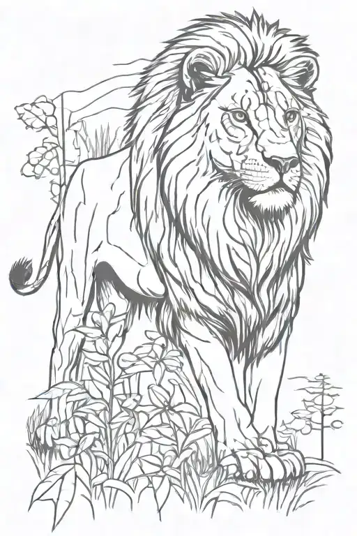 Lion And Forest Landscape
