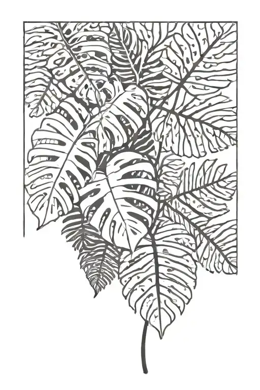 Monstera Plant And Fern Leaf