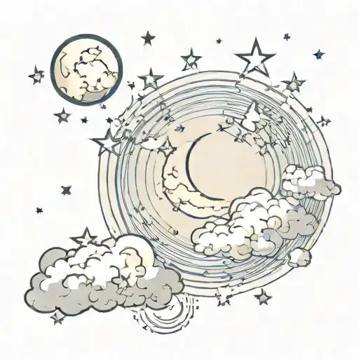 Sky In The Night With Stars And Moon