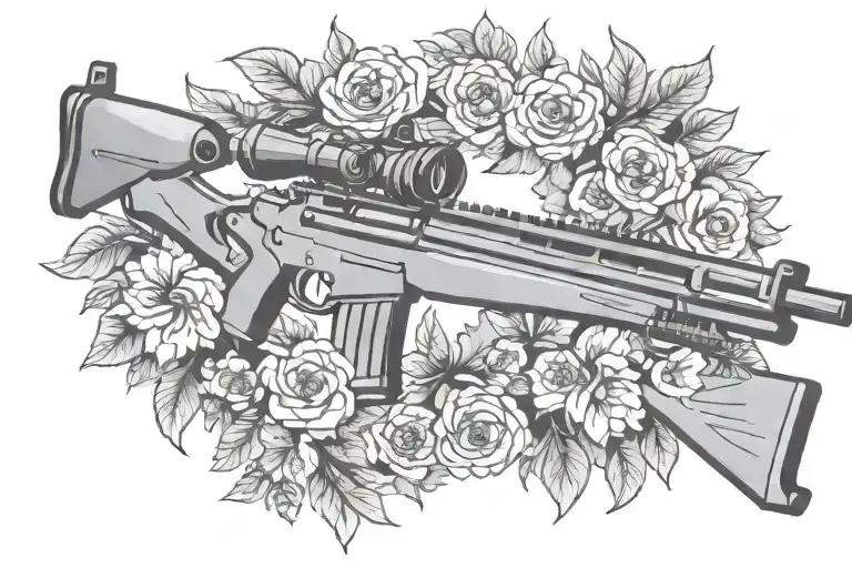 Sniper Rifle Surrounded By Wreath