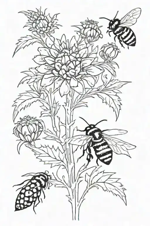 Bee Thistle Blackberries Snowdrop Buttercup Lavendar Cornflower Wildflower Colourful Detailed