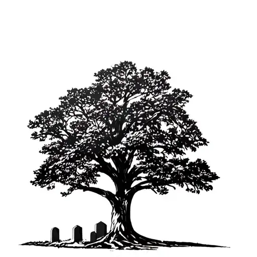 Southern Live Oak With Headstone At The Base Of The Tree