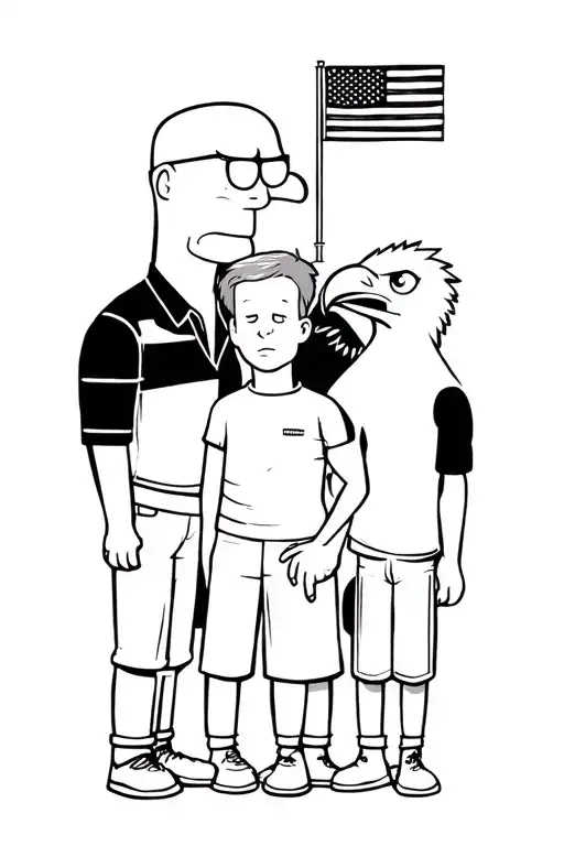 American Dad And Two Sons With Bald Eagle And American Flag