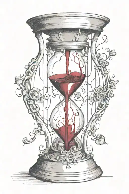A Line Drawing Of An Hourglass With An Anatomical Human Heart Dripping Blood Into The Bottom