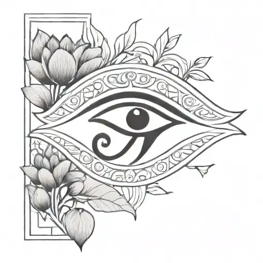 The Eye Of Horus And Lotus Flower Large Black Leaves