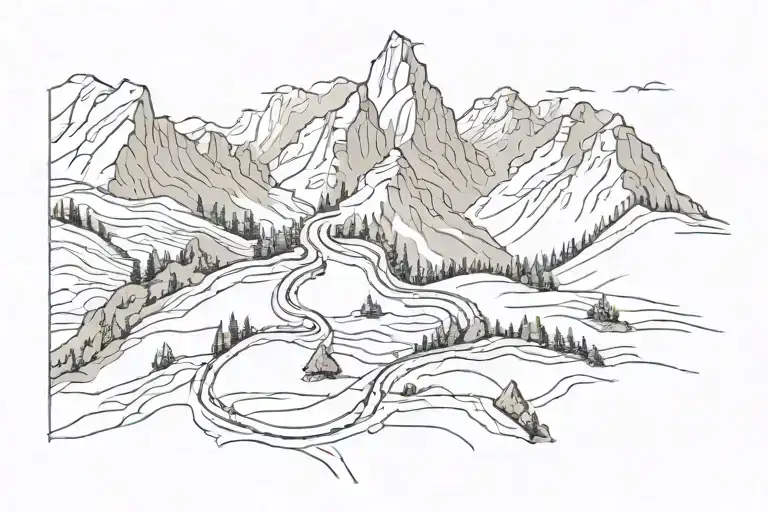 Mountain Range With A Winding Path Through The Silence