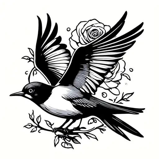 Swallow Bird Flying With Rose Beak