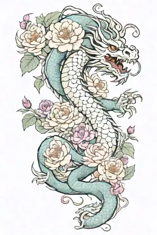 Haku Dragon With Peony Flowers
