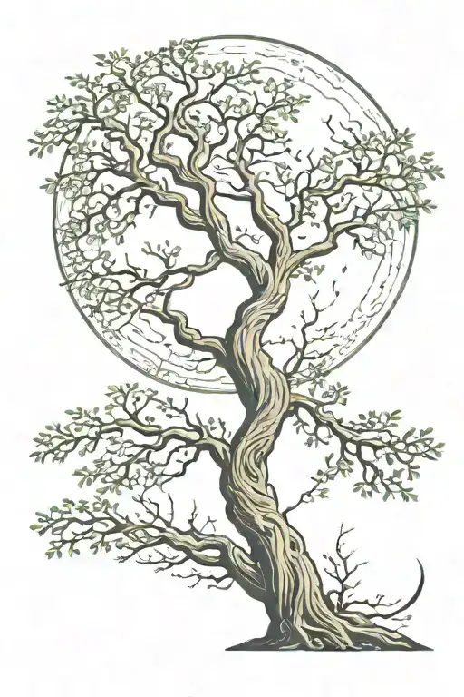 Tree And Moon Intertwined