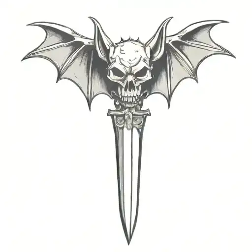A Line Art Of A Goth Sharp Designed Bat And Dagger