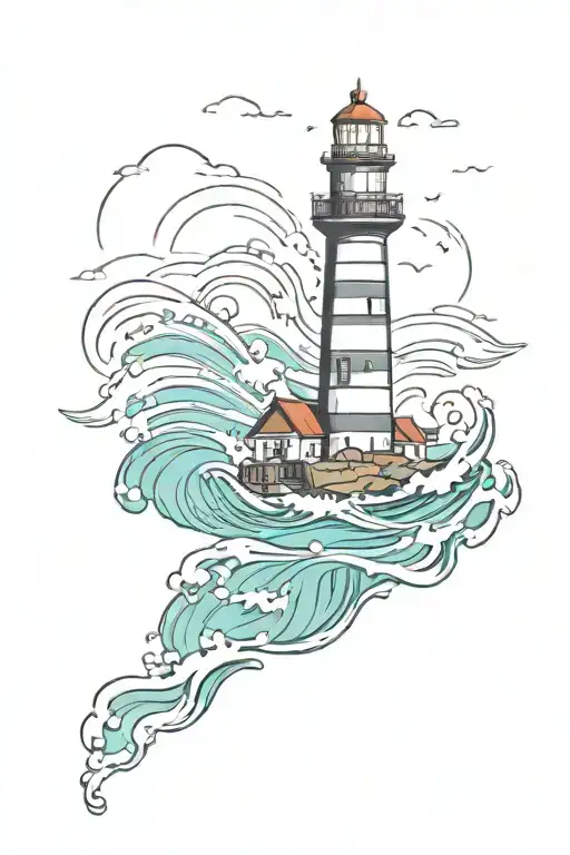 Lighthouse With Reflection In Water Waves Crashing
