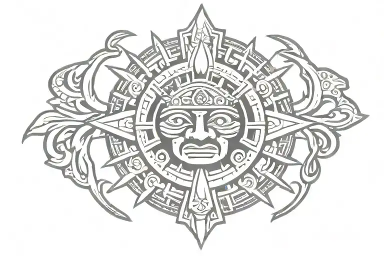 Aztec Sun Chest Tattoo Design
