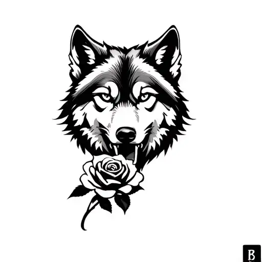 A Wolf Biting A Rose