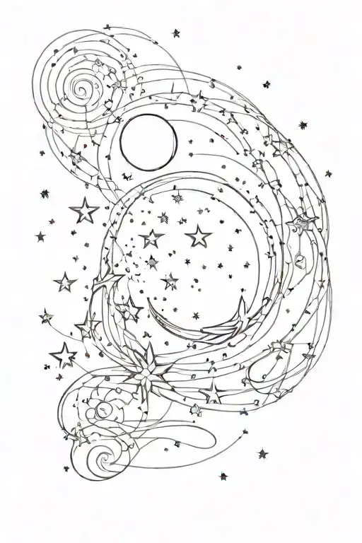 Dainty Line With Stars And The Moon Intertwined