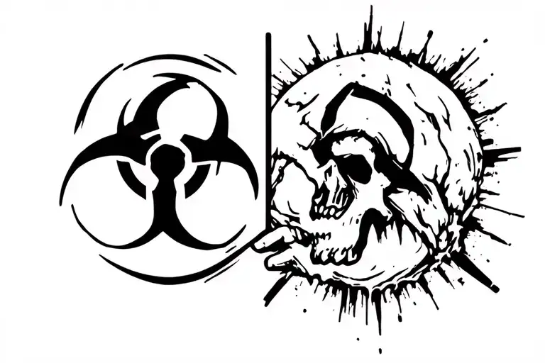 Radiohazard Symbol And Skuls Laying