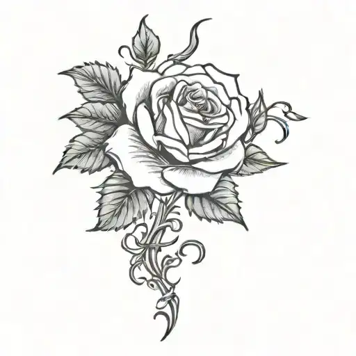 Squiggly Thorny Rose Vine Tattoo Template Stencil Black And White